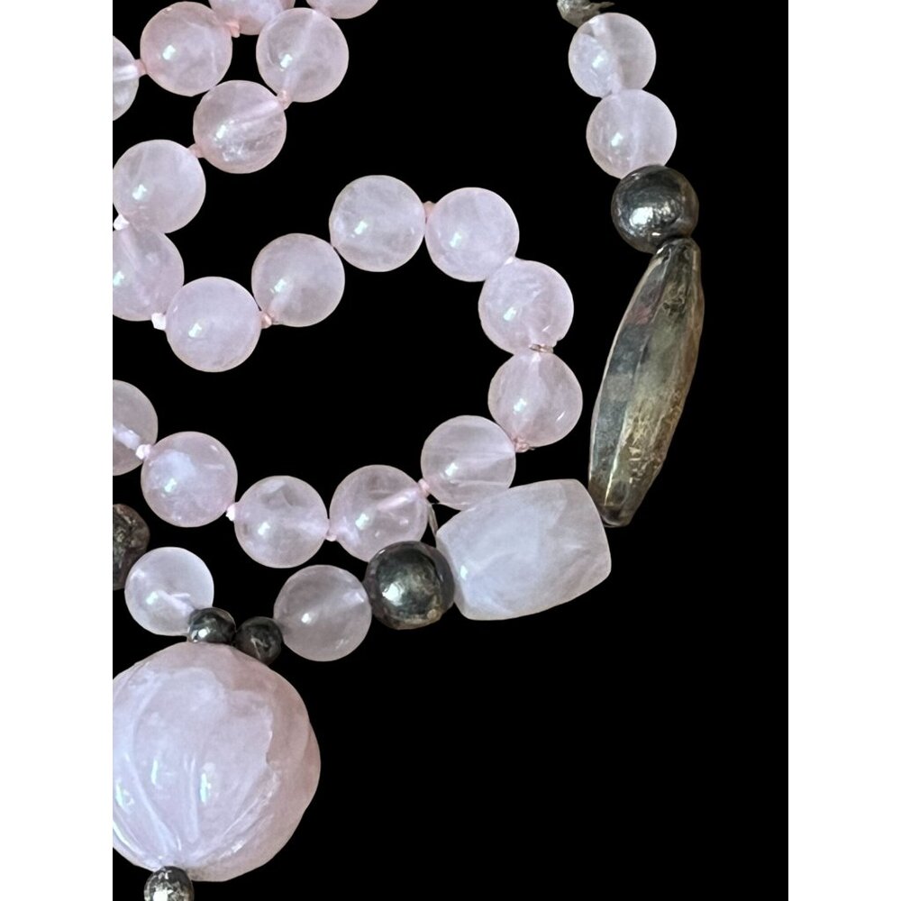 Vintage Rose Quartz Beaded Necklace w/Charms & Silver Accent Beads - Picture 6 of 16